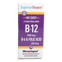 슈페리어소스 비타민 시아노코발라민 B-12 1000mcg B-6 & 엽산 400mcg 타블렛, 100개입, 1개