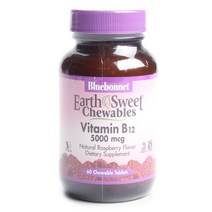 블루보넷 비타민 B-12 5000mcg 내추럴 라즈베리 츄어블 타블렛 비건 글루텐 프리, 60개입, 1개
