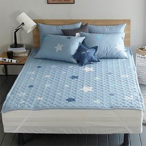 쁘리엘르 라인스타 순면 누비 방수패드, 블루