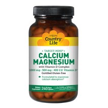 Country Life Vitamins 칼슘 1000mg 마그네슘 500mg With 비타민 D 400 IU 비건 캡슐, 240개입, 1개