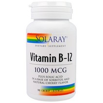 솔라레이 비타민 B-12 1000mcg 체리 로젠지, 90개입, 1개