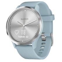 가민 비보무브 HR 스포츠 하이브리드 스마트워치 S/M, 라이트블루 + 실버, 43mm, GPS