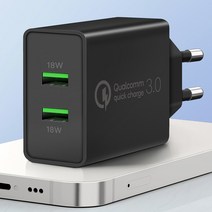홈플래닛 퀄컴공식인증 QC3.0 36와트 고속충전기 (18W+18W 동시 사용), 블랙, 1개