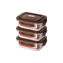 아이에코리아 수퍼 오븐글라스 직사각 내열유리 밀페용기 370ml, 3개입, 용기 3p