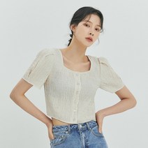 미쏘 조직감소재 크롭 블라우스