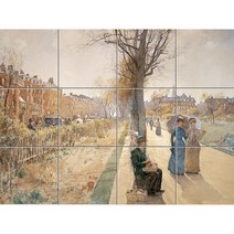 StatiWestern-191 가을 풍경이 있는 가로수 거리 30 x 30 cm 12장, 혼합 색상, 1세트