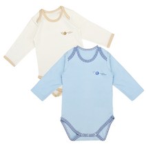 네츄라오가닉 유기농 긴팔 유색 유아바디슈트 1+1 흰색+블루 12m