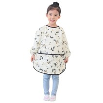 플리에 여아용 긴소매 앞치마, 아이보리 + 나비무늬