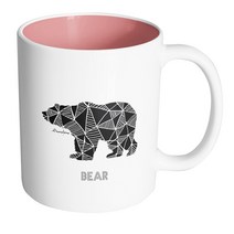 핸드팩토리 라인패턴 곰 머그컵, 내부 파스텔 핑크, 1개