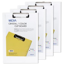 MEDIA 크리스탈 칼라 클립보드, 흰색, 4개입