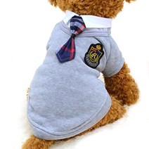 비케이 강아지용 캠퍼스 유니폼 티셔츠, 그레이 넥타이