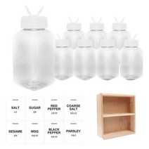 홈앤라이프 투명 사각 PET 양념통 조미료 투명 캡 200ml x 8p + 투명 스티커 8p + 사각 선반 세트, 1세트, 양념통 사각 8p + 투명 스티커 8종 + 사각 2단 선반