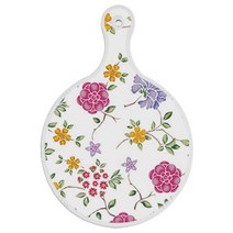 로엠디자인 양면 원형 서빙 도마 보드, 로맨틱레드floral화이트 + 적황색라인아트, 1개