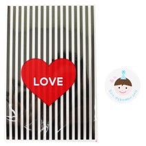 황씨네도시락 하트 쿠키포장 봉투 블랙 32p + 고깔 보이 스티커 32p, 1세트