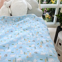 오즈맘 면 100% 리플 보들보들 유아 여름 블랭킷 중 90 x 110 cm, 폴라베어 블루