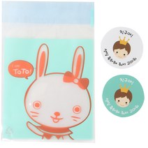 황씨네도시락 접착 쿠키포장 야미봉투 토끼 100p + 스티커 뉴 왕관보이 100p, 1세트