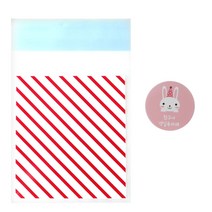 황씨네도시락 접착 스트라이프 봉투 레드 50p + 스티커 토끼 친구야 생일 축하해 50p, 1세트