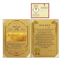 럭키심볼 어버이날 마음의 용돈 황금 1억 감사장 + 24K골드 카네이션 전자파 스티커, 1세트, 최고의 엄마 상