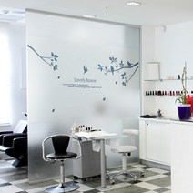 제제데코 무점착 칼라안개 창문 유리 시트지 러브하우스 우측, 딥블루 + 배경색없음