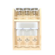 핸드팩토리 양념통 우드선반 세트, 1세트, 양념통 원형 화이트캡 스몰 3p + 라지 3p + 2단 우드선반 중 +홈쿠킹 라벨
