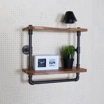 인파이프 BSH200 파이프원목 2단 벽선반_고무나무 엔틱 벽선반, 파이프규격20A-800-200