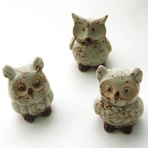 리버그린 미니 부엉이 도자기 장식인형 3p 세트, C 민트 부엉이
