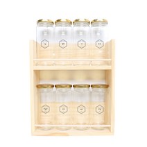 핸드팩토리 양념통 우드선반 세트, 1세트, 양념통 원형 라지 골드캡 8p + 2단 우드선반 대 + 허니컴 라벨지