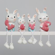 키다리 러브 토끼 인형장식 4p 세트, 핑크