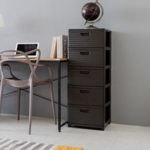 더채움 플라스틱 라탄 5단 서랍장, 브라운, 1개