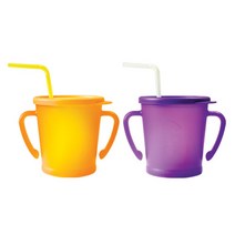 아가프라 매직빨대컵 300ml, 오렌지, 퍼플, 2개입