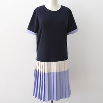 봉봉스토리 뮤즈배색주름 반팔 원피스