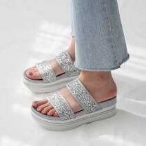 단골언니 여성용 카펠라 글리터 투 스트랩 통굽 슬리퍼