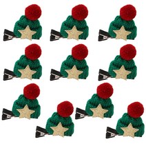파티쇼 털모자 크리스마스 머리핀, 그린, 10개