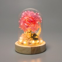 레토 유리돔 프리저브드 수국 플라워 LED 무드등 LML-PF01, 핑크