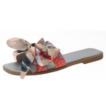 마켓에이 드로잉패턴 리본 플랫 슬리퍼