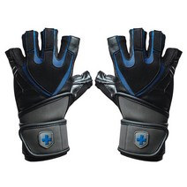 하빈저 트레이닝 그립 리스트랩 헬스 글러브 양손 세트, Black + blue