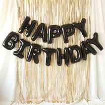 HAPPY BIRTHDAY 은박풍선 커튼 세트, 블랙, 1세트
