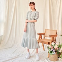 반에이크 오 밑단 프릴 코튼 반팔 원피스