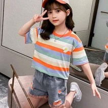 앤젤아이 여아용 썸머 스트라이프 데님 상하복 세트