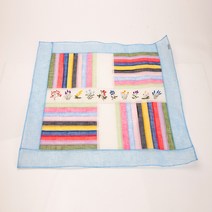 하율공방 고급 모시 전통 조각보 꽃자수 사각 밥상보 하늘색, 1개