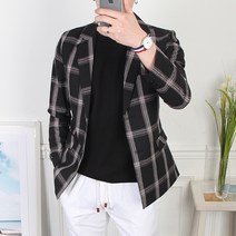더마인드 남성용 여름 린넨 면마 체크 자켓 FU