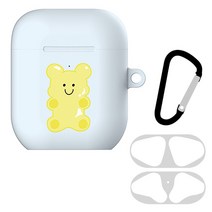 GRABBY 곰젤리 에어팟 2 / 1 공용 하드 케이스 + 철가루방지 스티커 + 키링, 노랑
