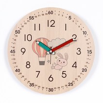하루아홈 열기구토끼 교육용 어린이 아이 시계공부 무소음 벽시계 LW2012   AA건전지, 혼합색상