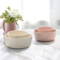 마리벨 공기 대접 4인 세트, 크림화이트, 코지핑크, 공기 2종 x 2p + 대접 2종 x 2p