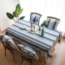 블럭마트 스트라이프 직사각형 테이블 식탁보, 블루, 2인(90 x 90 cm)