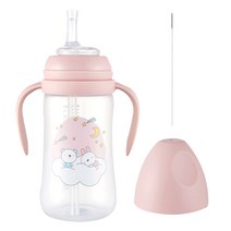 순수아 빨대컵 빨대형 300ml + 빨대꼭지 + 빨대솔, 핑크, 1세트