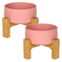 멍지 반려동물 2단 높이 세라믹 식기 L, 핑크, 2개