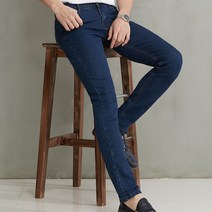 진마니아 남성용 울트라 베이직 블루 스판 슬림핏 일자진 MJS-005