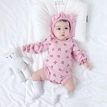 구름위에햇님 아동용 봄가을 체리 롬퍼 + 모자 세트