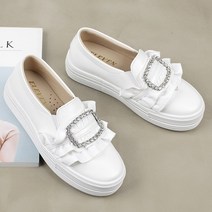 CK 레이스 여성용 사각 프릭 장식 슬립온 4cm